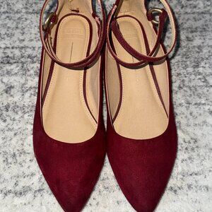 Chelsee Burgundy Pointed-Toe Flats with Ankle Strap – Size 9